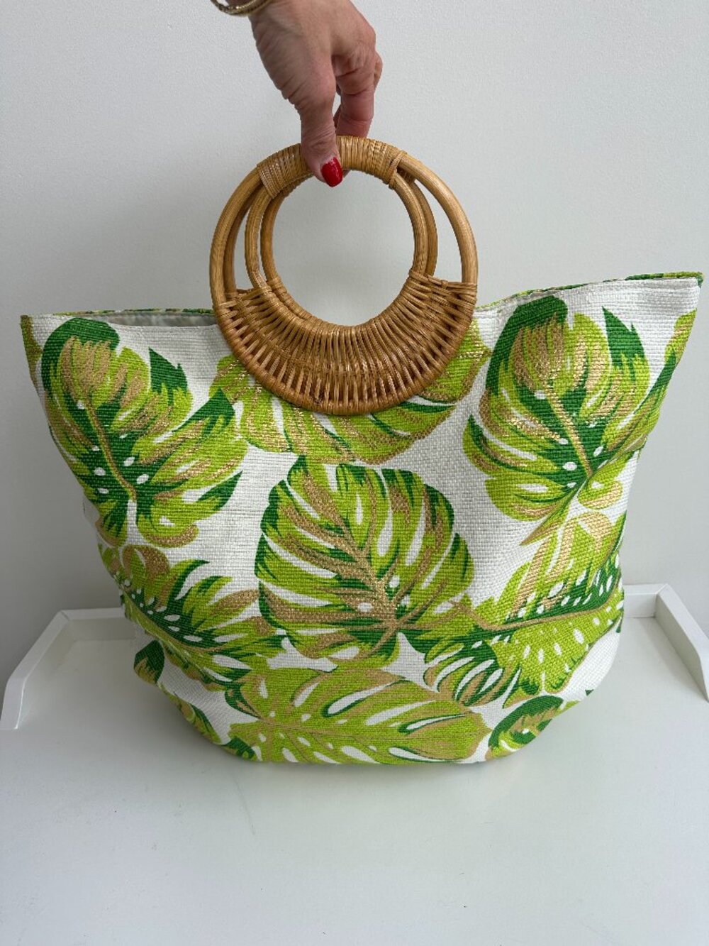 NEW Tropical Print Beach Bag or Handbag with Bamboo Handle and Magnetic Closure